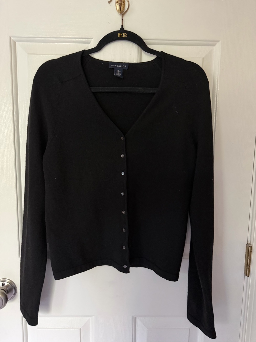 Ann Taylor Black Classic V-Neck Button Cardigan